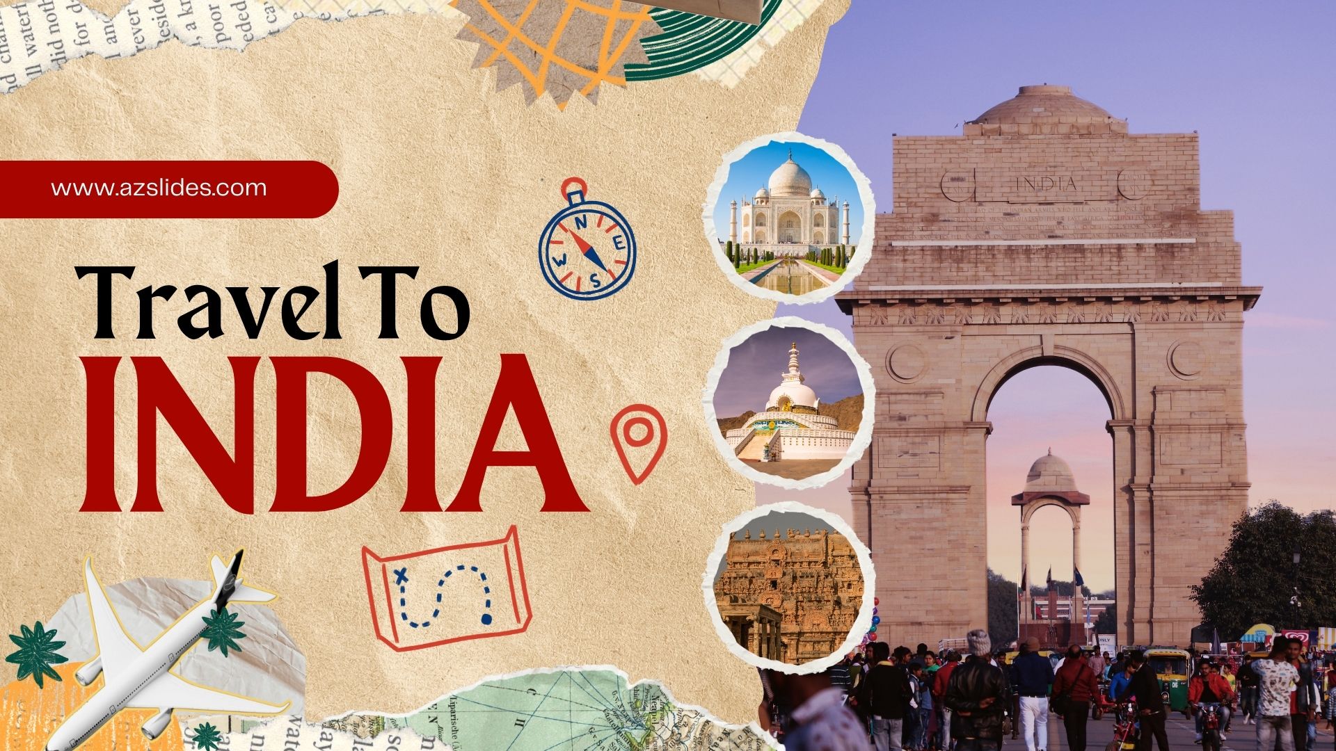 Beige and Black Scrapbook Travel To India Presentation 3 Free Powerpoint templates and Google Slides themes