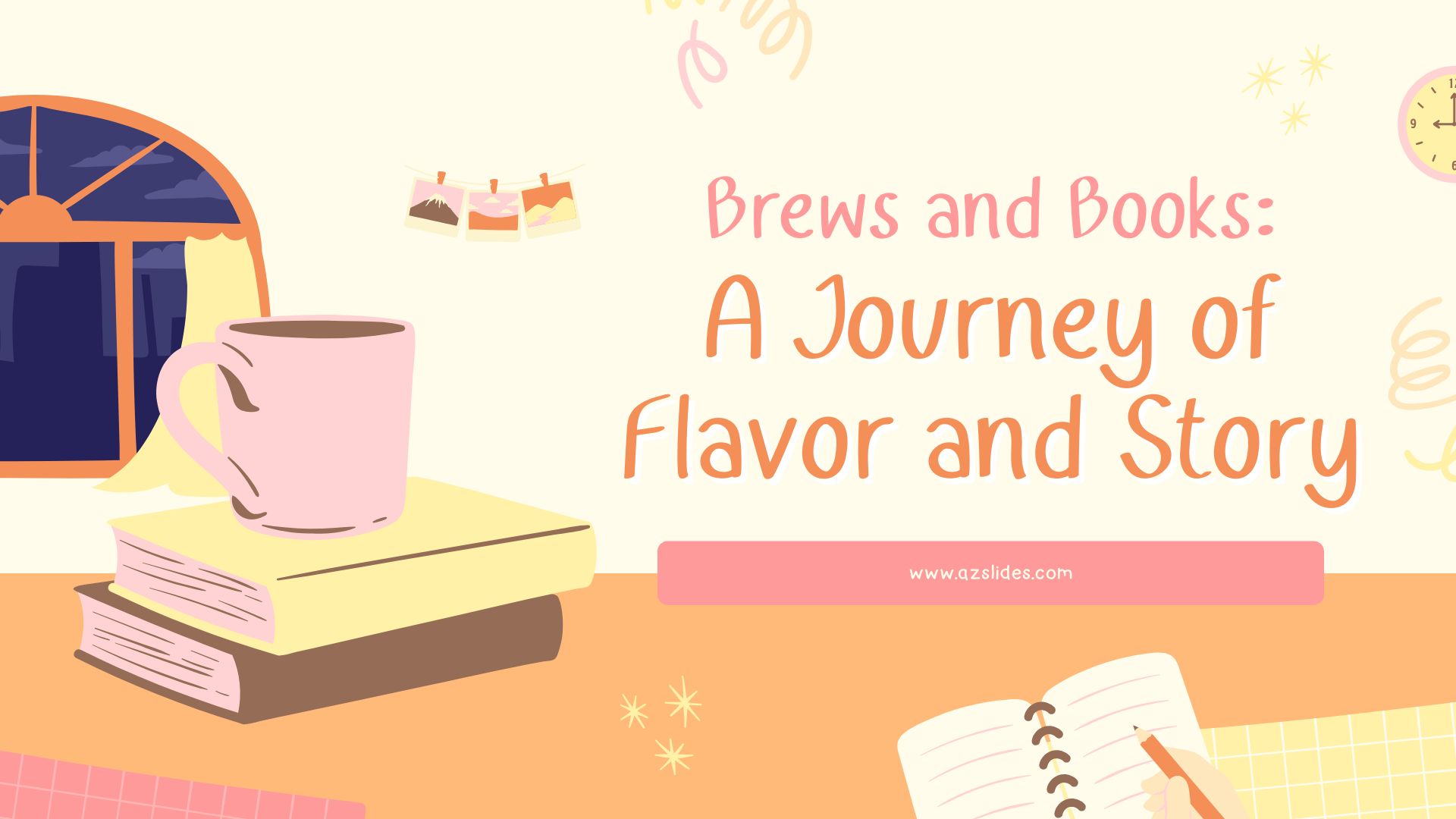 Yellow and Orange Playful Illustrated Books and Coffee Journey Presentation 3 Free Powerpoint templates and Google Slides themes